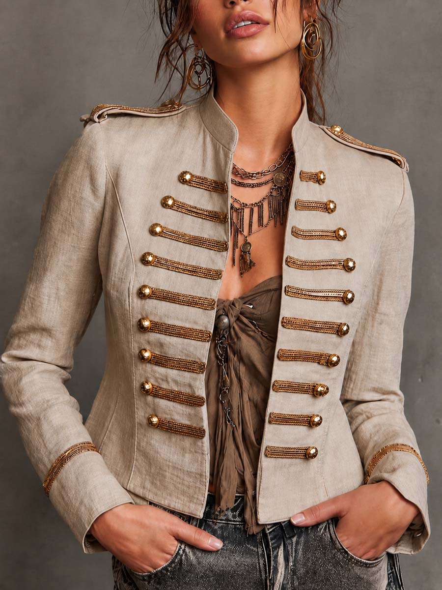 Vintage-style Military Cotton-linen Jacket