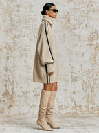 Oversized Turtleneck Knit Sweater Dress With Side Stripe Detail