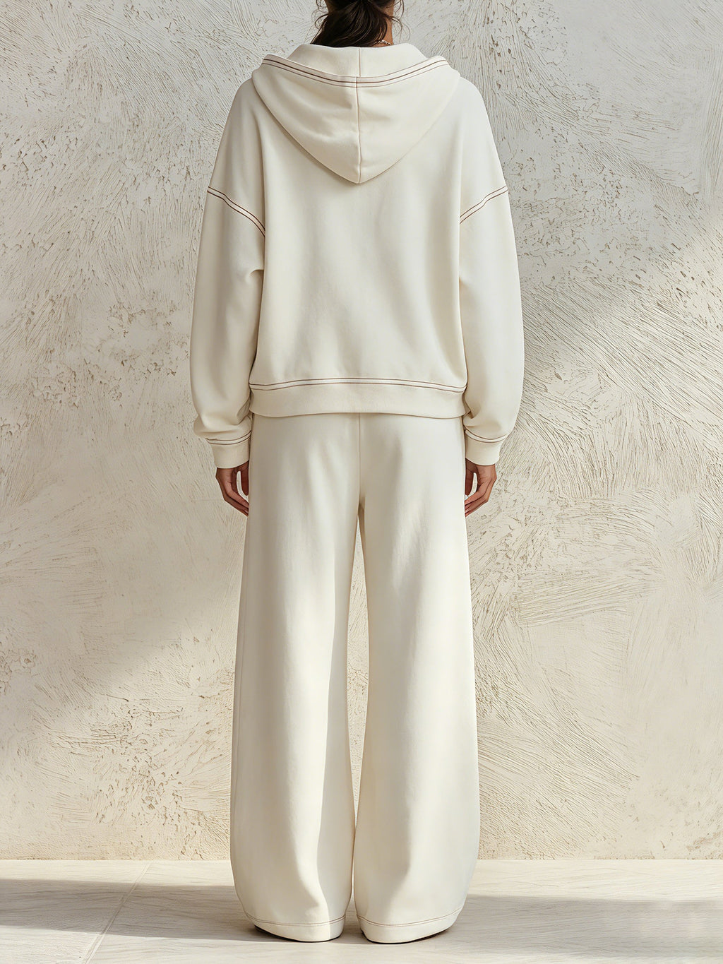 Contrast Stitch 2 Piece Loungewear Set Half Zip Hoodie & Wide Leg Sweatpants Quiet Luxury Fall Outfit