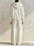 Contrast Stitch 2 Piece Loungewear Set Half Zip Hoodie & Wide Leg Sweatpants Quiet Luxury Fall Outfit