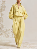Women's Casual Two-Piece Set – Loose Lapel Top And High-Waisted Wide-Leg Pants