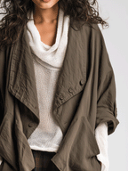 Utility Chic Washed-Cotton Open-Front Drop-Shoulder Army Green Shacket