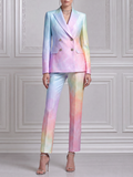 Pastel Watercolor Double Breasted Blazer & Flare Pants Set