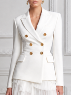 White Double Breasted Gold Button Tailored Blazer