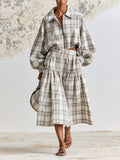 Plaid Cropped Jacket & Tiered Skirt Set