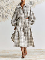Plaid Cropped Jacket & Tiered Skirt Set