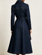 Elegant Navy Denim Trench Dress Coat