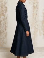 Elegant Navy Denim Trench Dress Coat