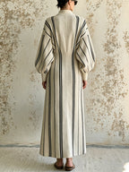 Striped Knit Maxi Dress With Stand Collar