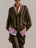 Striped V-Neck Knit Sweater