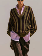 Striped V-Neck Knit Sweater
