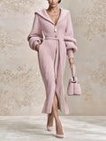 Women's Elegant Knit Hoodie Dress – Long Sleeve Zip Up Maxi Sweater Dress