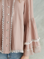 Delicate Blush Lace Trim Ruffle Blouse
