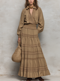 Graceful Khaki Lace Trim Skirt Set