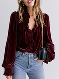 Boho Luxe Button Front Velvet Balloon Sleeve Top