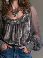 Romantic Vintage Sheer Sleeve Velvet Top