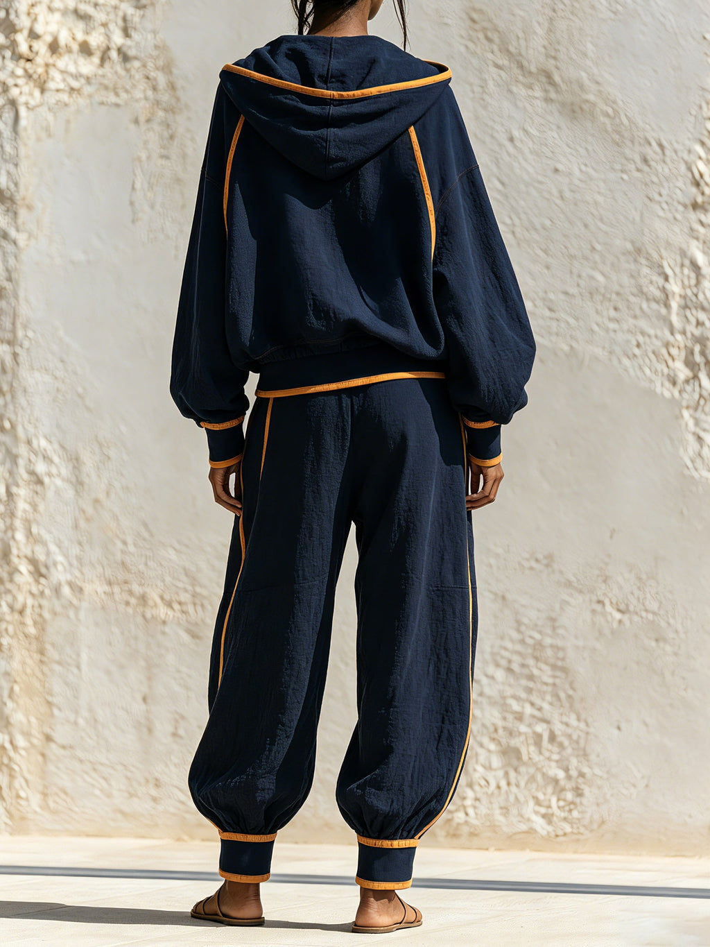Women's Fall Winter Oversized Hoodie Jogger Set With Contrast Piping Details