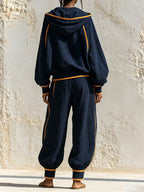 Women's Fall Winter Oversized Hoodie Jogger Set With Contrast Piping Details