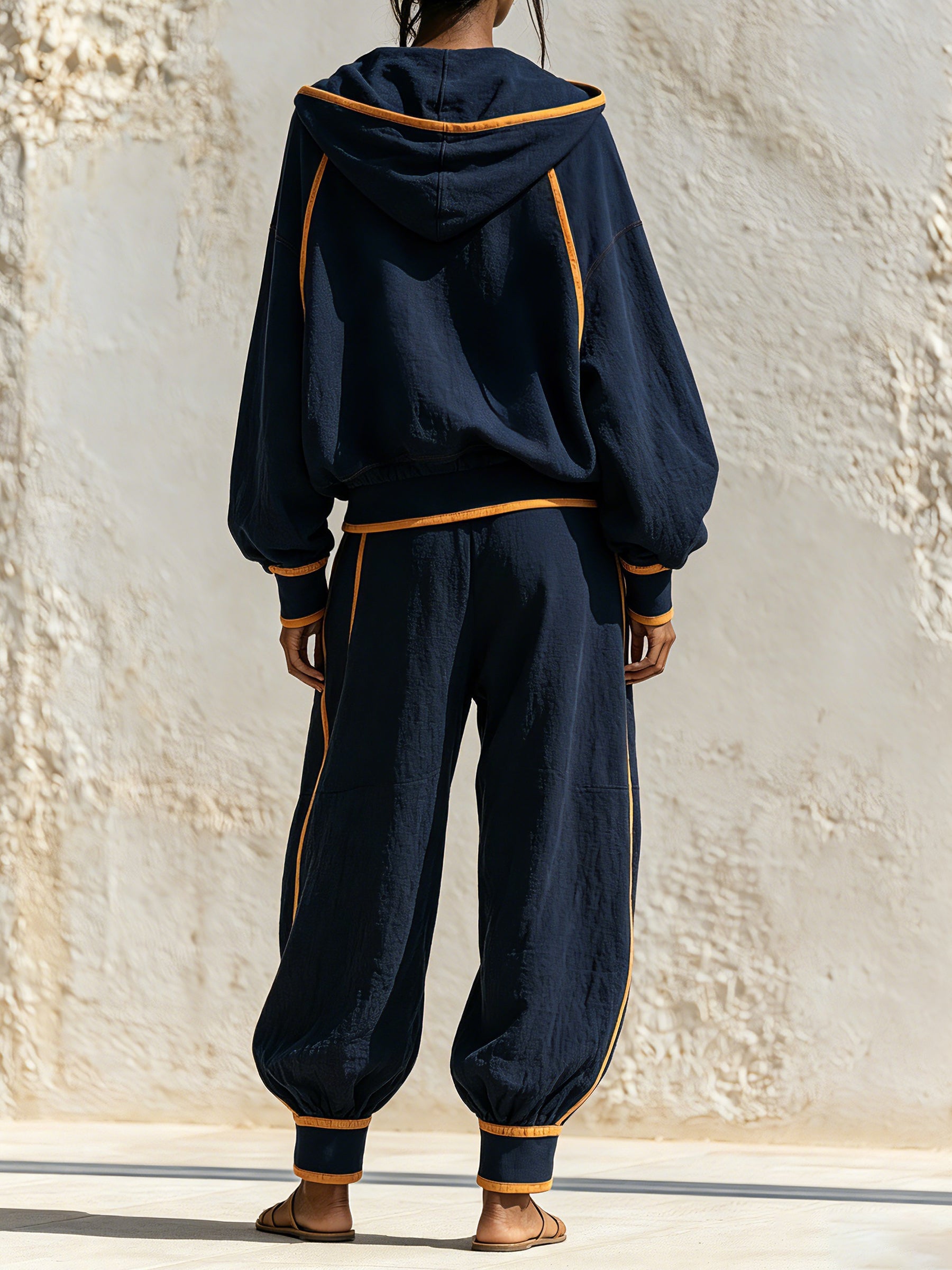 Women's Fall Winter Oversized Hoodie Jogger Set With Contrast Piping Details