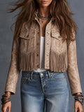 Western Faux Leather Fringe Cropped Jacket