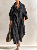 Dark Grey Oversized Loose Shirt Style Wide Leg Jumpsuit