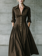 Vintage Luxe Button Front Fit And Flare Shirt Dress