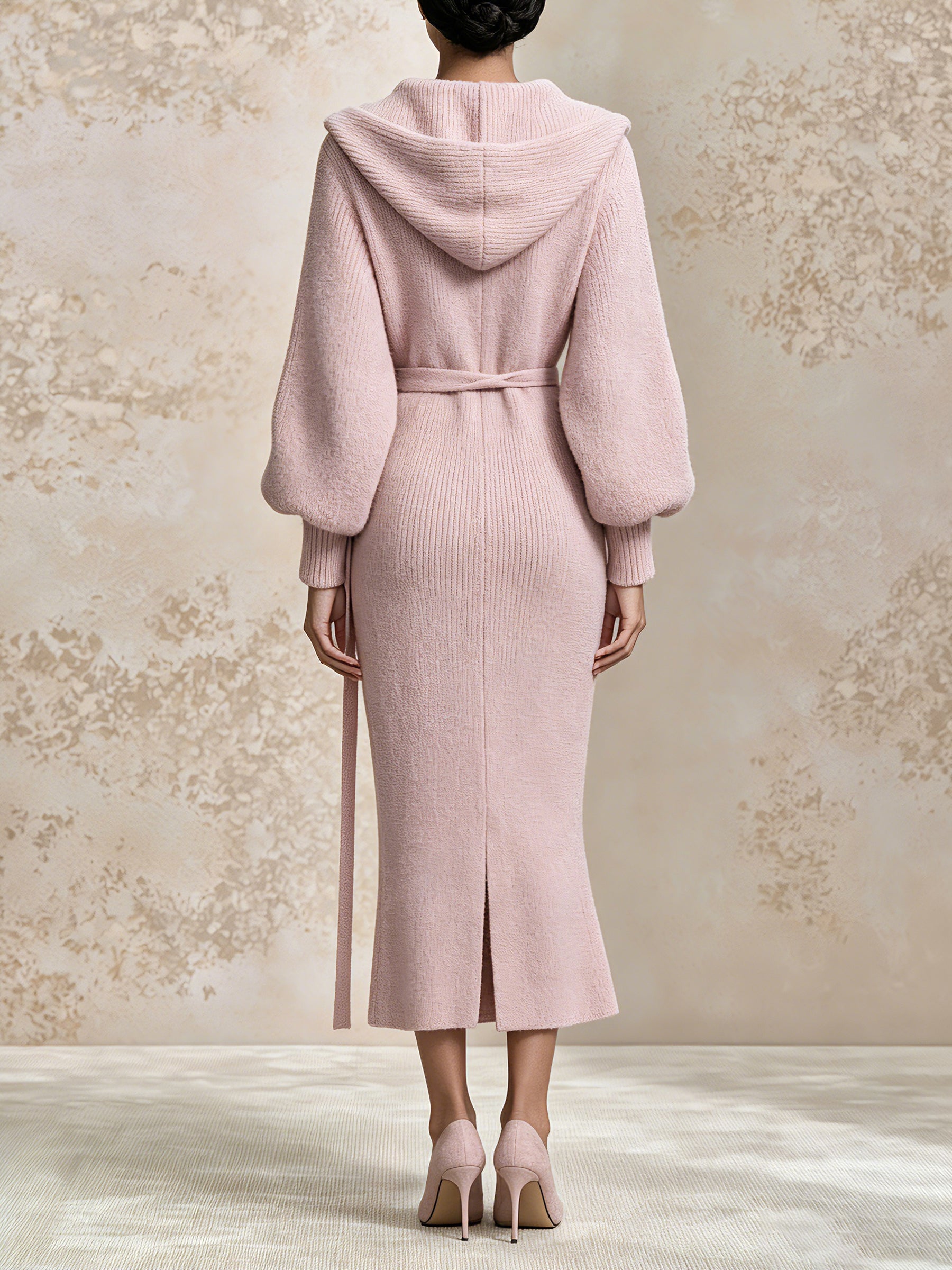 Women's Elegant Knit Hoodie Dress – Long Sleeve Zip Up Maxi Sweater Dress