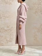 Women's Elegant Knit Hoodie Dress – Long Sleeve Zip Up Maxi Sweater Dress