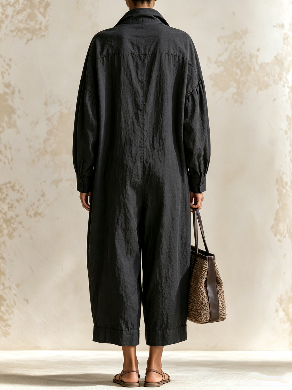 Dark Grey Oversized Loose Shirt Style Wide Leg Jumpsuit