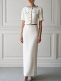 Tweed Crystal-Embellished Cropped Jacket & Maxi Skirt Two-Piece Set