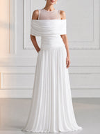 Elegant Mesh Off-Shoulder Draped Maxi Evening Gown