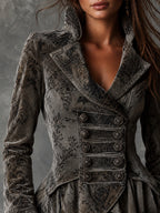 Vintage Jacquard Ruffle Military Jacket