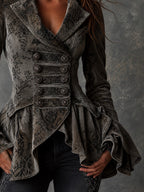 Vintage Jacquard Ruffle Military Jacket