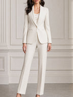 Pinstripe Shawl Collar Blazer & Straight-Leg Trousers Suit
