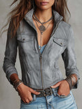 Bloho Light Grey Washed Denim Zipper Jacket