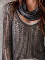 Charcoal Openwork Bell Sleeve Top