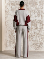 Women’s Color Block V-Neck Lounge Set – Contrast Stripe Casual Tracksuit