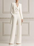 White Tailored Coat Blazer & Wide Leg Pants Three-Piece Set