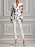 White Abstract Print Blazer & Slim Pants Set