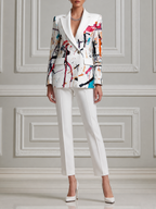 White Abstract Print Blazer & Slim Pants Set
