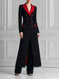 Black Red Contrast Longline Blazer Coat & Wide Leg Pants Set