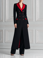 Black Red Contrast Longline Blazer Coat & Wide Leg Pants Set