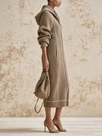 Women's Ribbed Knit Hooded Long Cardigan Coat – Elegant Zip-Up Oversized Sweater