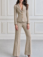 Houndstooth Tweed Blazer & Flare Pants Two-Piece Suit Set