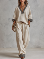 Bohemian Ivory Leopard Print Linen Set
