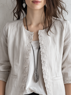 Exquisite Ivory Embroidered Linen Cardigan