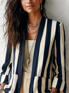 Classic Navy Stripe Relaxed Blazer