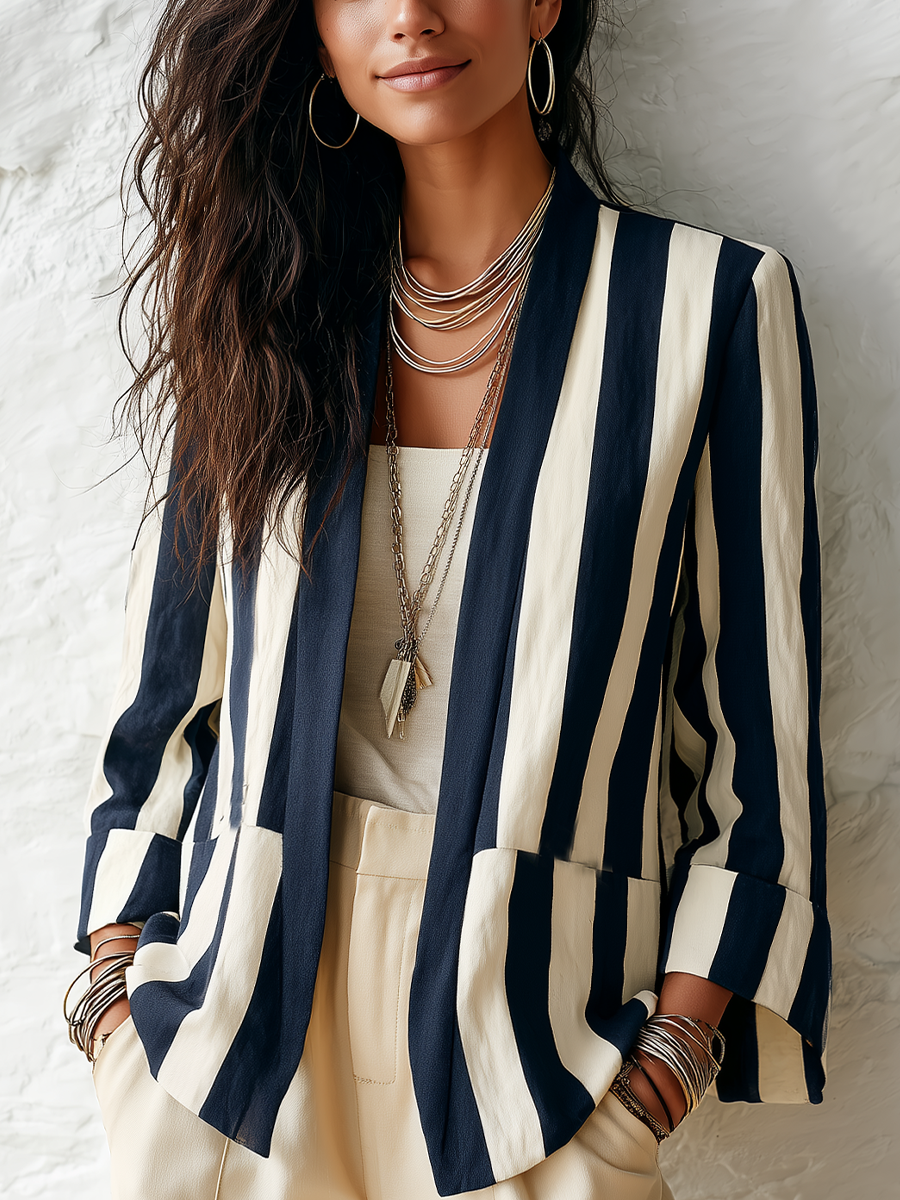 Classic Navy Stripe Relaxed Blazer