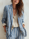 Bohemian Sky Blue Striped Suit Jacket