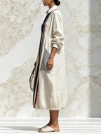 Women's Striped Hooded Midi Dress – Elegant Long Sleeve Oversized Shirt Dress With Pockets